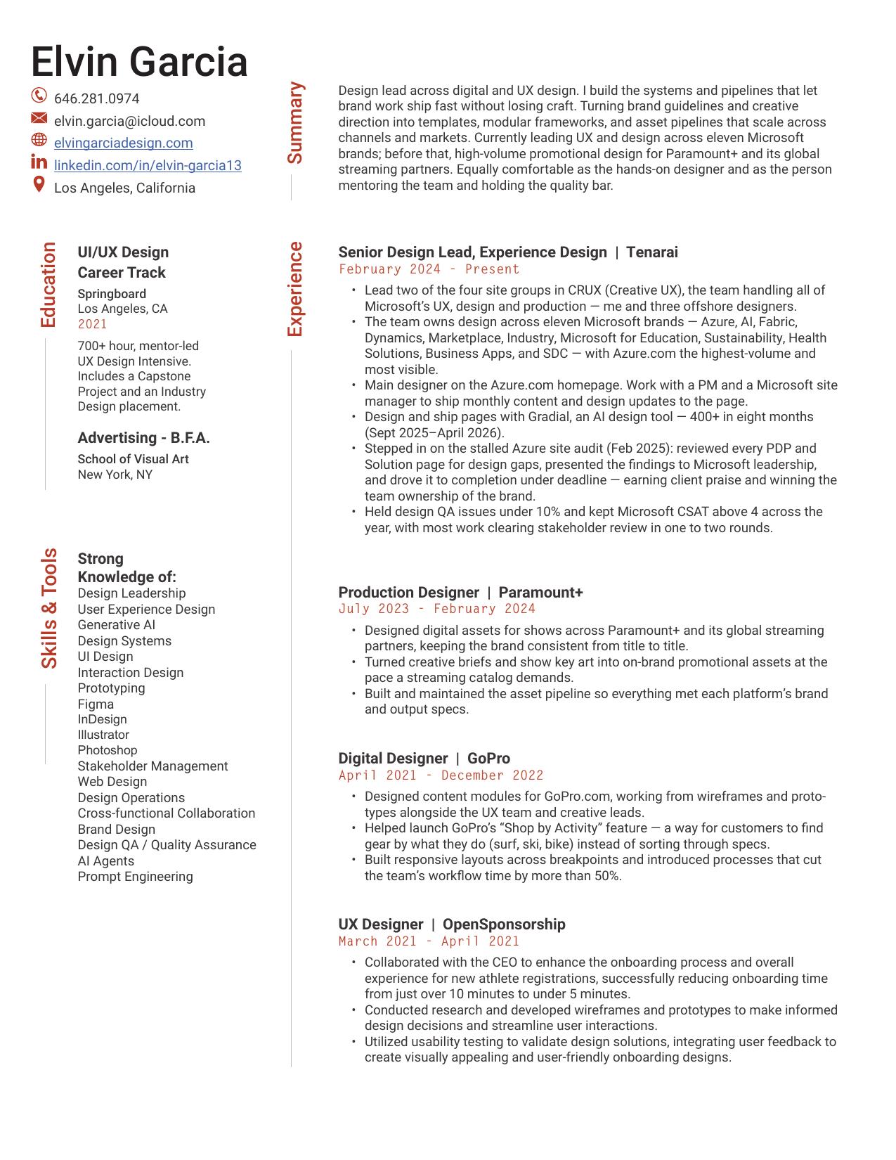 First page of Elvin Garcia's resume