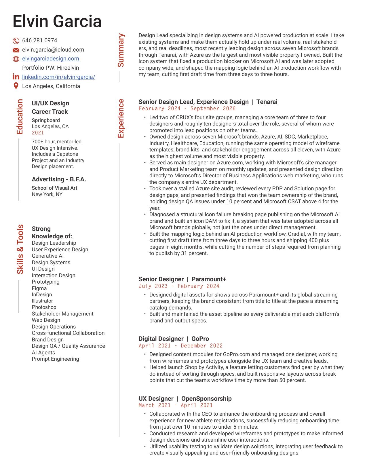 First page of Elvin Garcia's resume