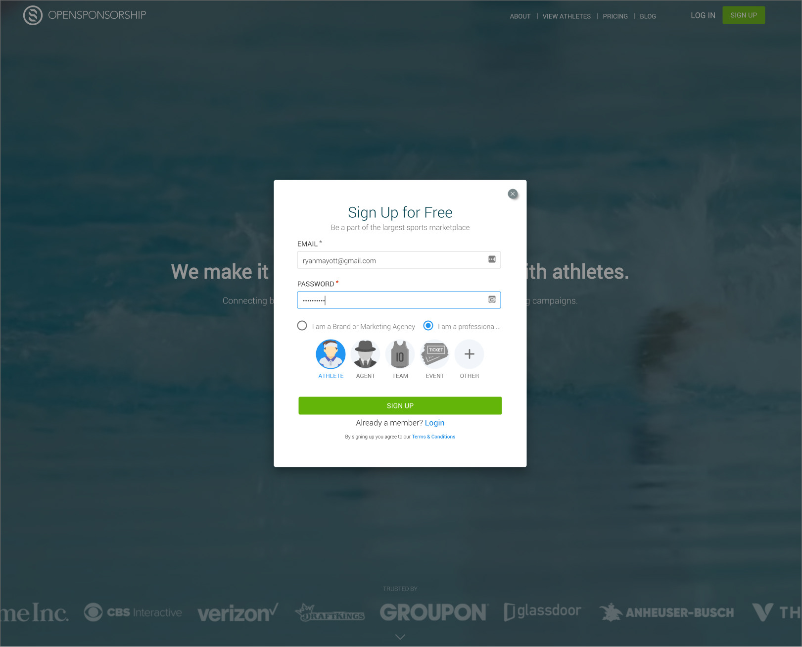 Original sign-up flow.